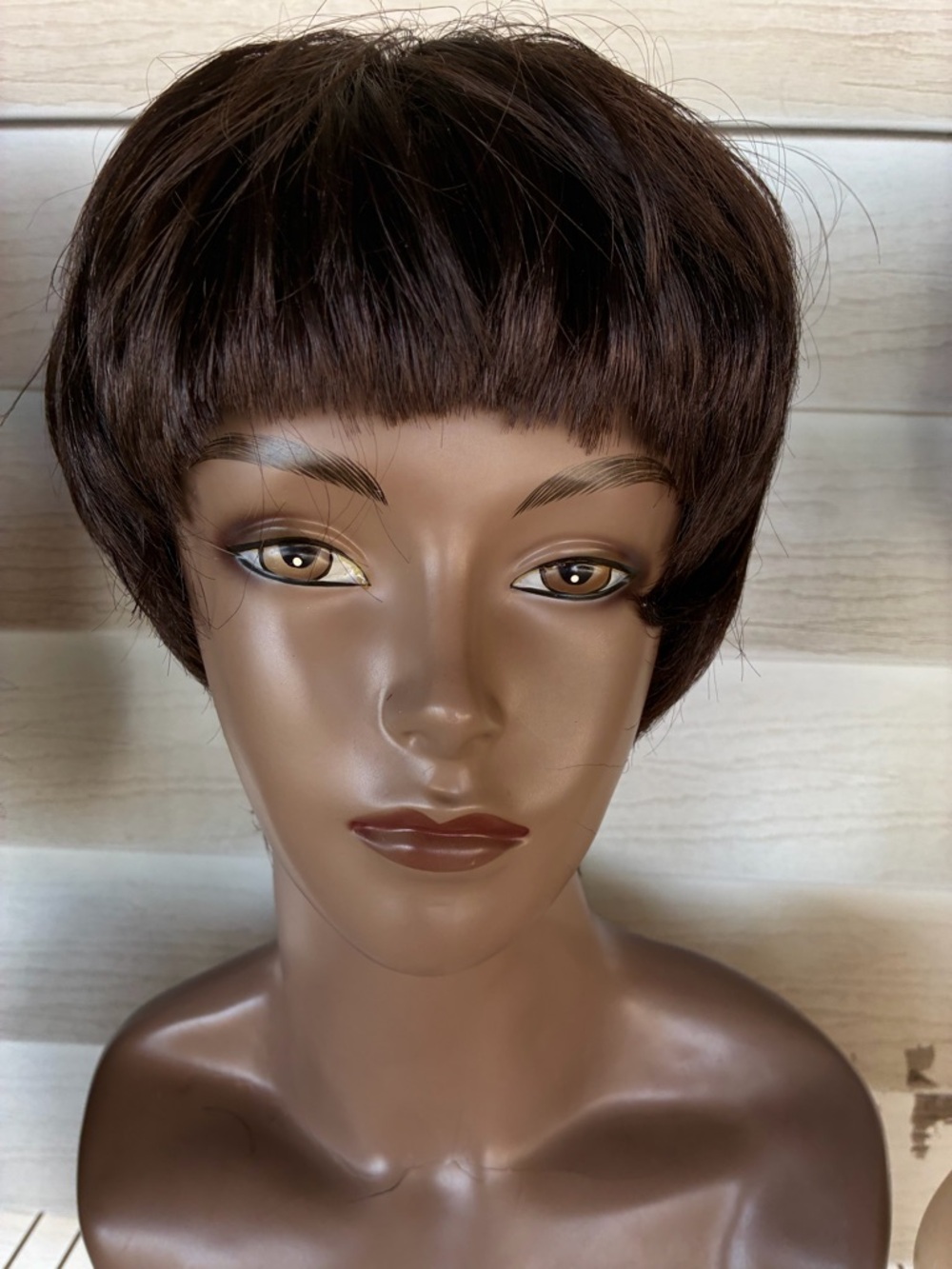 Short Brown Synthetic Wig with Fringe